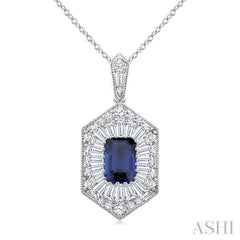 ASHI Emerald Shape Gemstone & Halo Diamond Pendant 59113PPFGPDSPWG