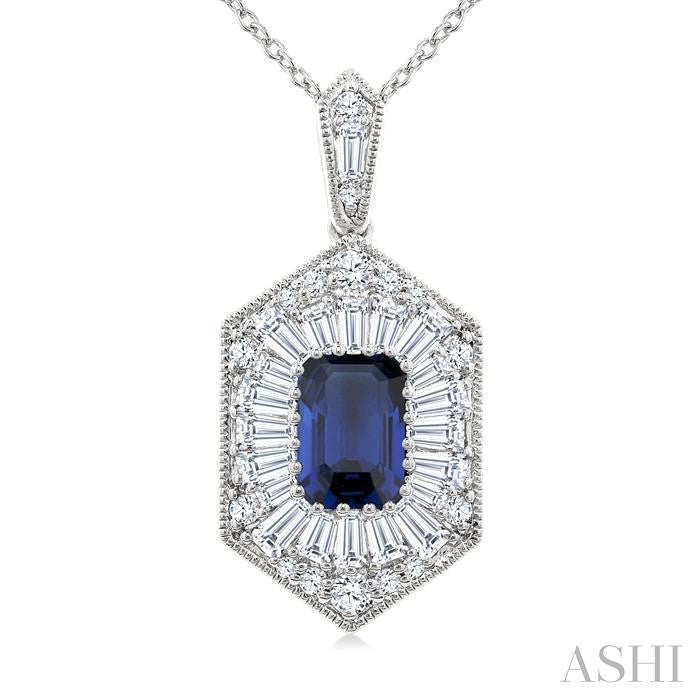 ASHI Emerald Shape Gemstone & Halo Diamond Pendant 59113PPFGPDSPWG
