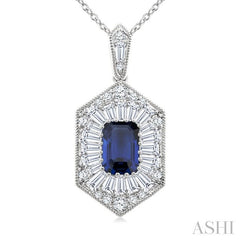 ASHI Emerald Shape Gemstone & Halo Diamond Pendant 59113PPFGPDSPWG