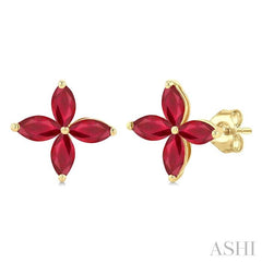 ASHI Marquise Shape Gemstone Floral Earrings 59229PPT@ERRBYG