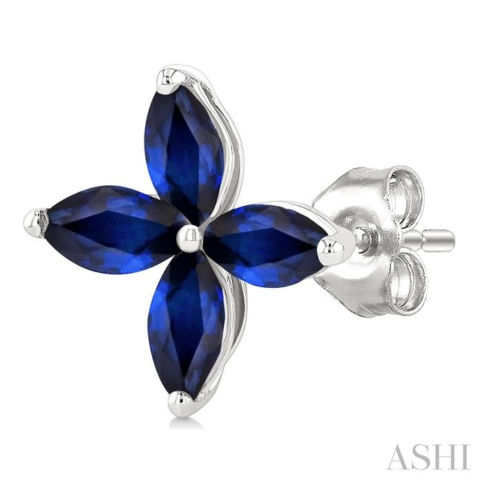 ASHI Marquise Shape Gemstone Floral Earrings 59229PPT@ERSPWG