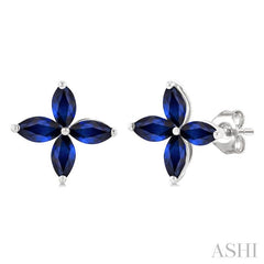 ASHI Marquise Shape Gemstone Floral Earrings 59229PPT@ERSPWG