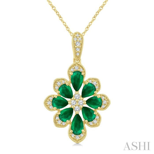 ASHI Floral Pear Shape Gemstone & Diamond Pendant 59248PPTGPDEMYG