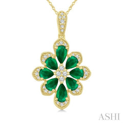 ASHI Floral Pear Shape Gemstone & Diamond Pendant 59248PPTGPDEMYG