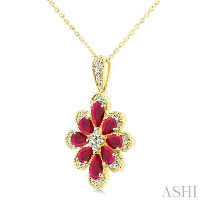 ASHI Floral Pear Shape Gemstone & Diamond Pendant 59248PPTGPDRBYG