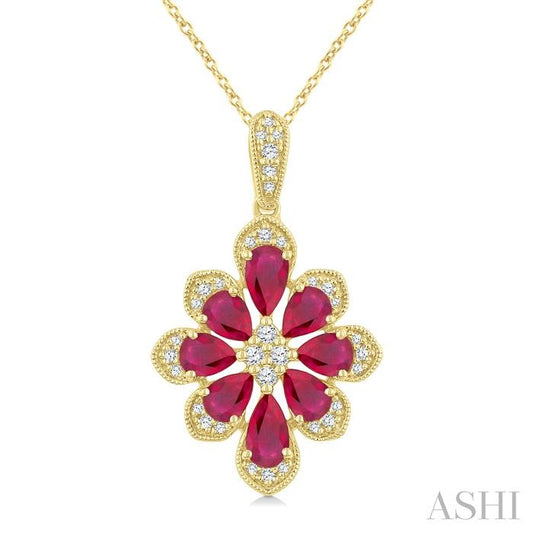 ASHI Floral Pear Shape Gemstone & Diamond Pendant 59248PPTGPDRBYG