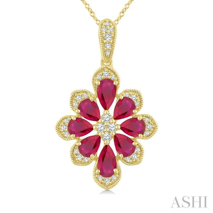 ASHI Floral Pear Shape Gemstone & Diamond Pendant 59248PPTGPDRBYG