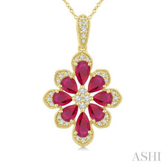 ASHI Floral Pear Shape Gemstone & Diamond Pendant 59248PPTGPDRBYG