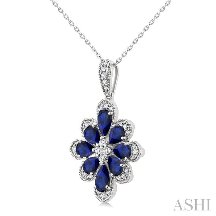 ASHI Floral Pear Shape Gemstone & Diamond Pendant 59248PPTGPDSPWG