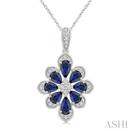 ASHI Floral Pear Shape Gemstone & Diamond Pendant 59248PPTGPDSPWG