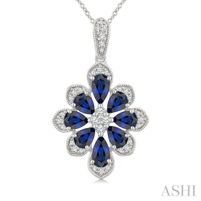 ASHI Floral Pear Shape Gemstone & Diamond Pendant 59248PPTGPDSPWG