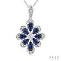 ASHI Floral Pear Shape Gemstone & Diamond Pendant 59248PPTGPDSPWG