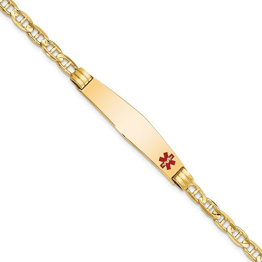 Quality Gold 14K Medical Soft Diamond Shape Red Enamel Anchor Link ID Bracelet XM569FC