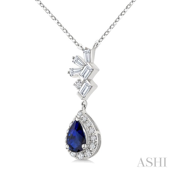 ASHI Pear Shape Gemstone & Halo Scatter Diamond Pendant 59276PPTGPDSPWG