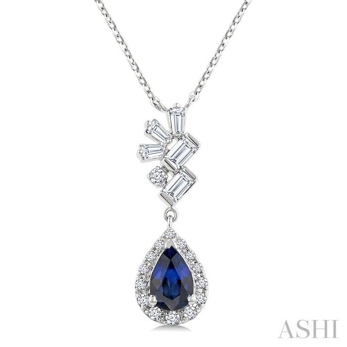 ASHI Pear Shape Gemstone & Halo Scatter Diamond Pendant 59276PPTGPDSPWG
