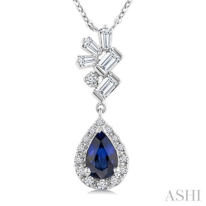 ASHI Pear Shape Gemstone & Halo Scatter Diamond Pendant 59276PPTGPDSPWG