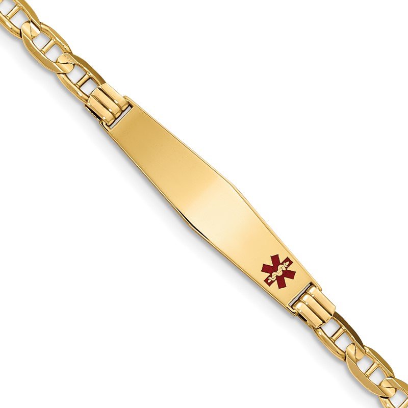 Quality Gold 14K Medical Soft Diamond Shape Red Enamel Anchor ID Bracelet XM570FC