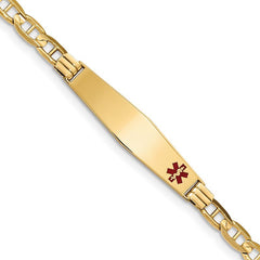 Quality Gold 14K Medical Soft Diamond Shape Red Enamel Anchor ID Bracelet XM570FC