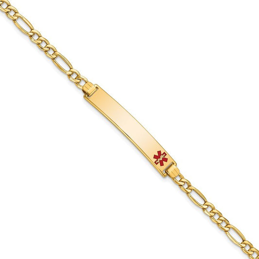 Quality Gold 14K Semi-solid Medical Red Enamel Figaro ID Bracelet XM563FR