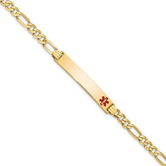 Quality Gold 14K Medical Red Enamel Flat Figaro Link ID Bracelet XM560FR