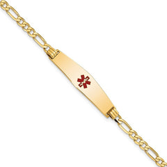 Quality Gold 14K Medical Soft Diamond Shape Red Enamel Flat Figaro Link ID Bracelet XM559CC