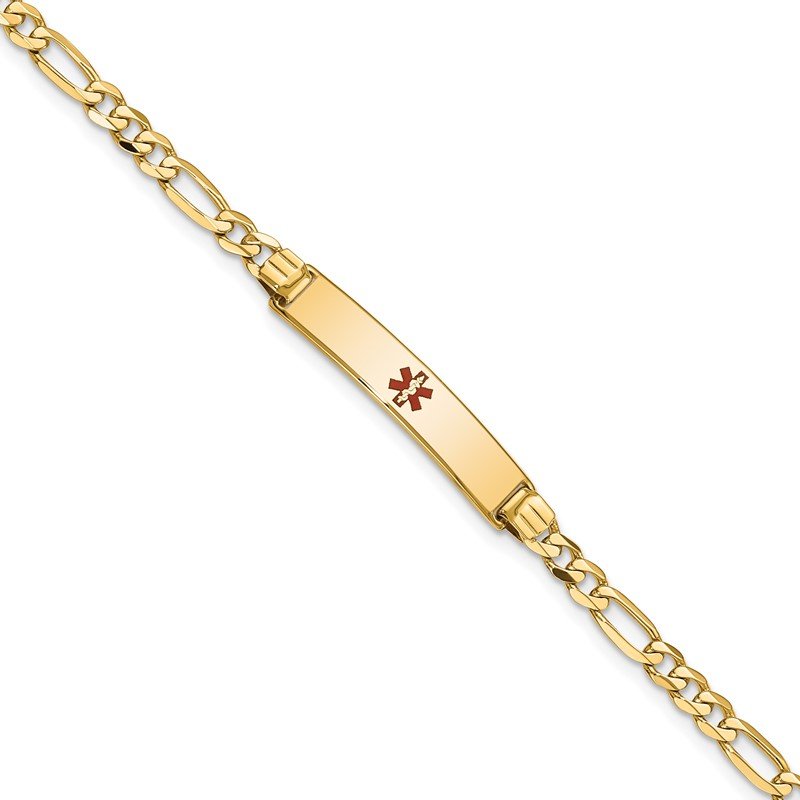 Quality Gold 14K Medical Red Enamel Figaro ID Bracelet XM553CR