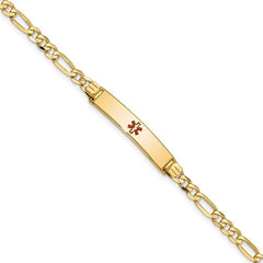 Quality Gold 14K Medical Red Enamel Figaro ID Bracelet XM553CR