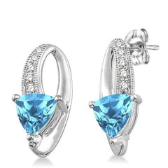 Parkplace Jewelers Silver Trillion Shape Gemstone & Diamond Earrings 88099PPSSBTSLER