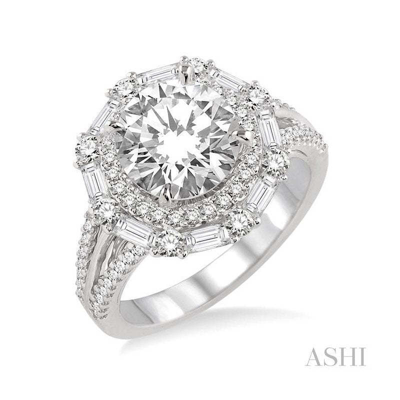 ASHI Round Shape Semi-Mount Halo Diamond Engagement Ring 14120PPFRWG-SM-1.10