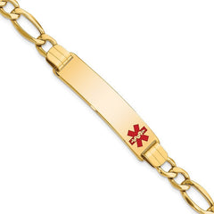 Quality Gold 14K Semi-Solid Medical Polished Red Enamel Figaro ID Bracelet XM577FR-8