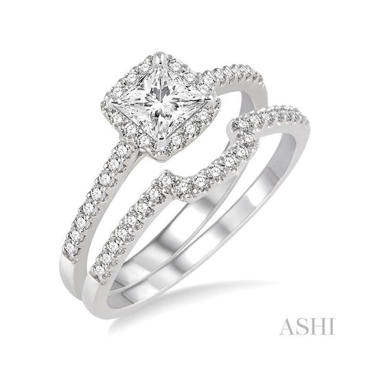 ASHI Princess Shape Halo Diamond Wedding Set 28343PPFHWG-WS
