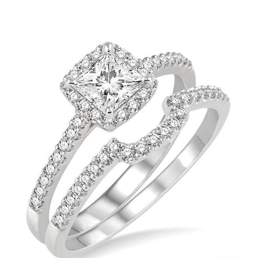 Parkplace Jewelers Princess Shape Halo Diamond Wedding Set 28343PPFHWG-WS