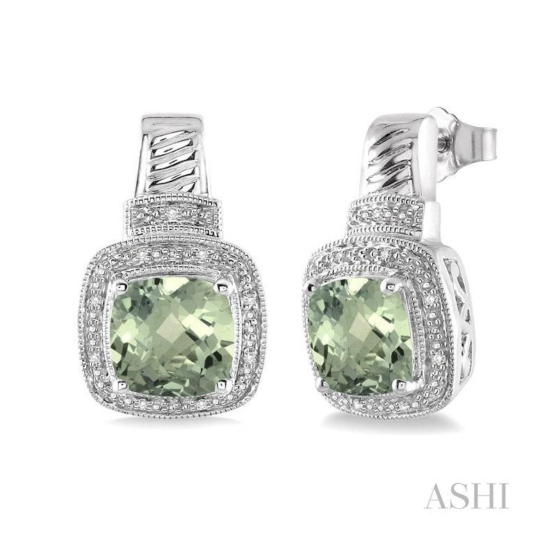 ASHI Silver Cushion Shape Gemstone & Diamond Earrings 88509PPSSGASLER