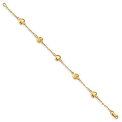 Quality Gold 14K Brushed & Polished Hearts 7 inch Bracelet FB1547-7