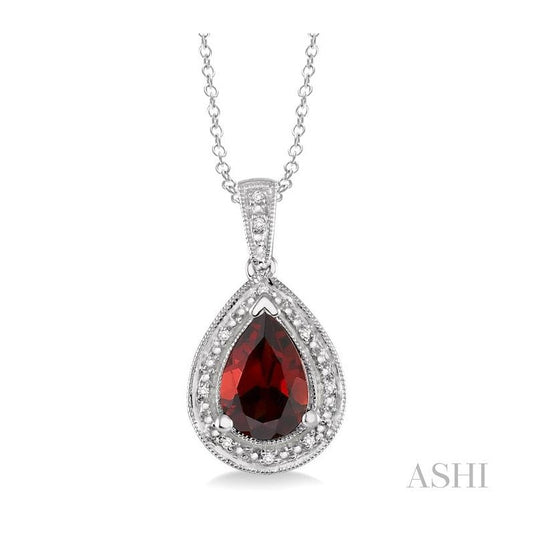 ASHI Silver Pear Shape Gemstone & Diamond Pendant 88118PPSSGTSLPD