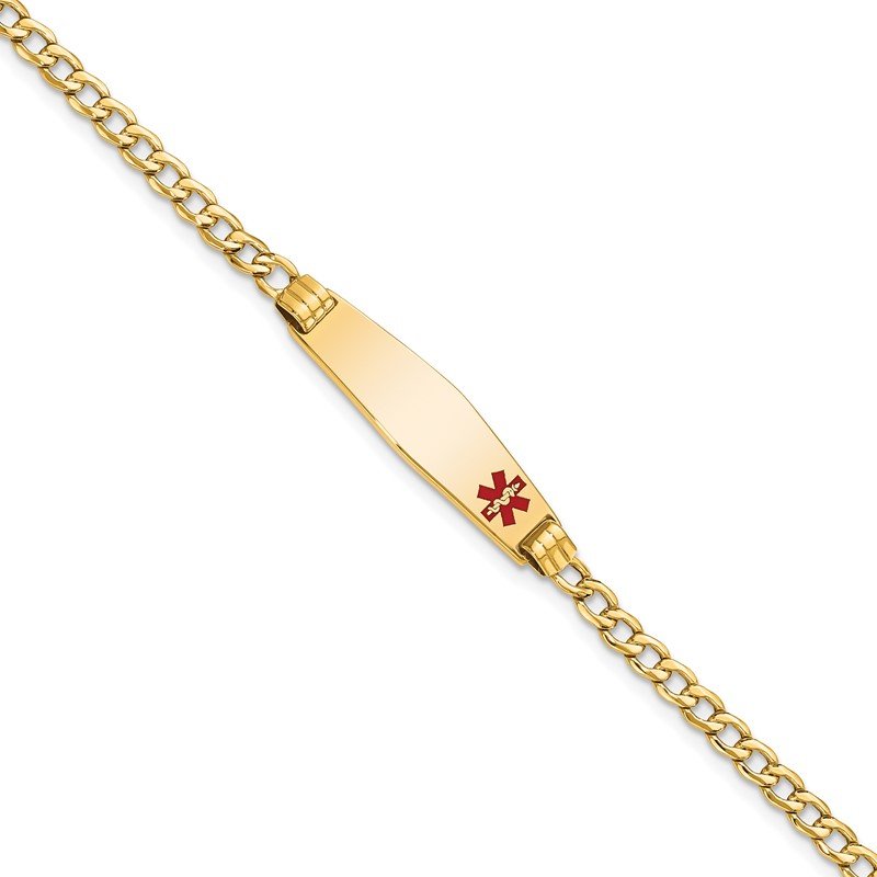 Quality Gold 14K Medical Semi-Solid Soft Diamond Shape Red Enamel ID Cuban ID Bracelet XM557FC