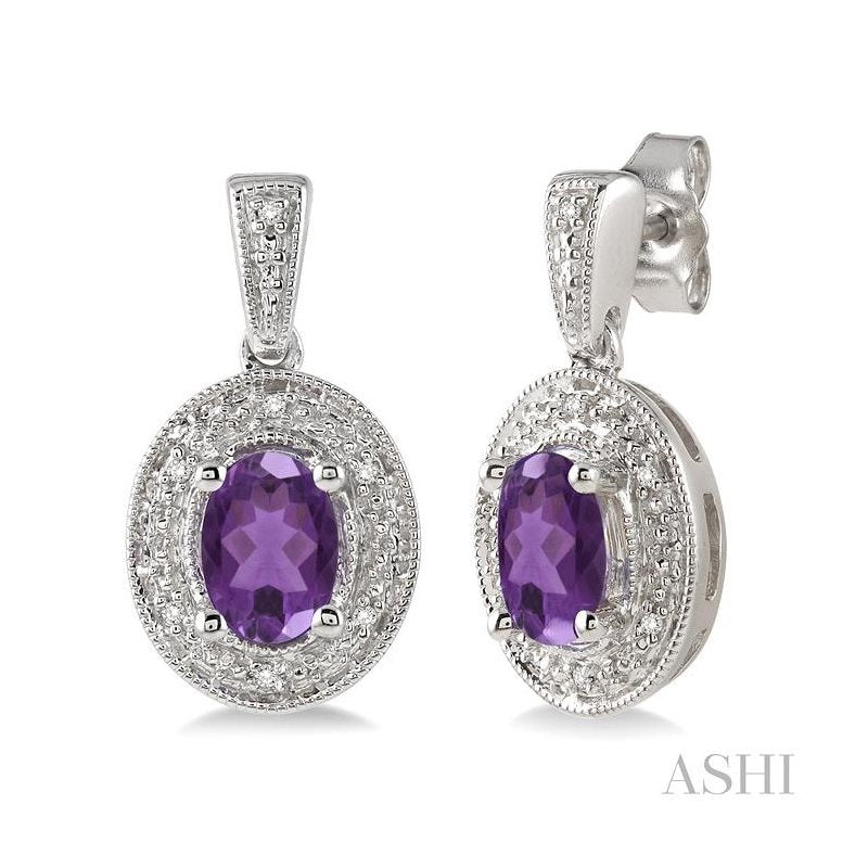 ASHI Silver Oval Shape Gemstone & Diamond Earrings 88128PPSSAMSLER