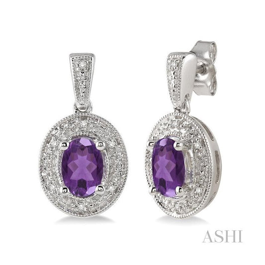 ASHI Silver Oval Shape Gemstone & Diamond Earrings 88128PPSSAMSLER