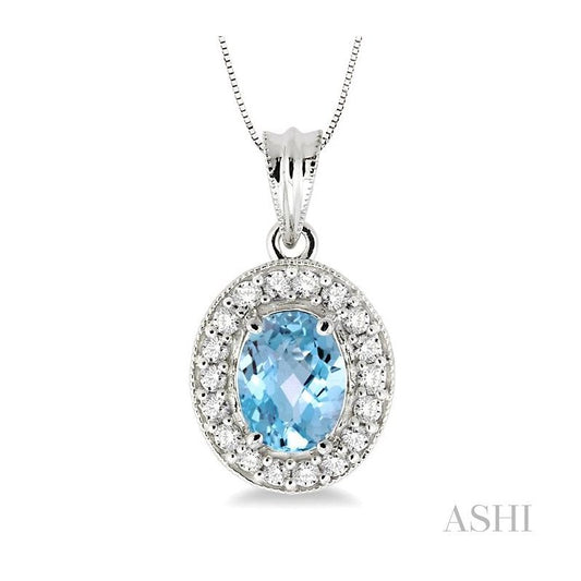 ASHI Oval Shape Gemstone & Halo Diamond Pendant 58215PPFNPDAQWG
