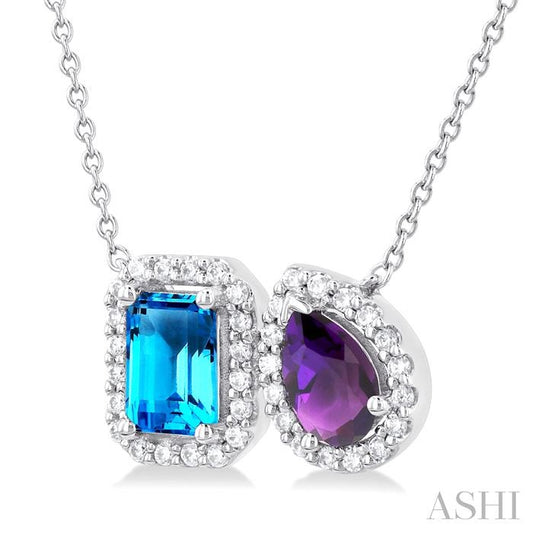 ASHI Toi Et Moi Gemstone & Halo Diamond Fashion Pendant 60087PPFGPDBTAMWG
