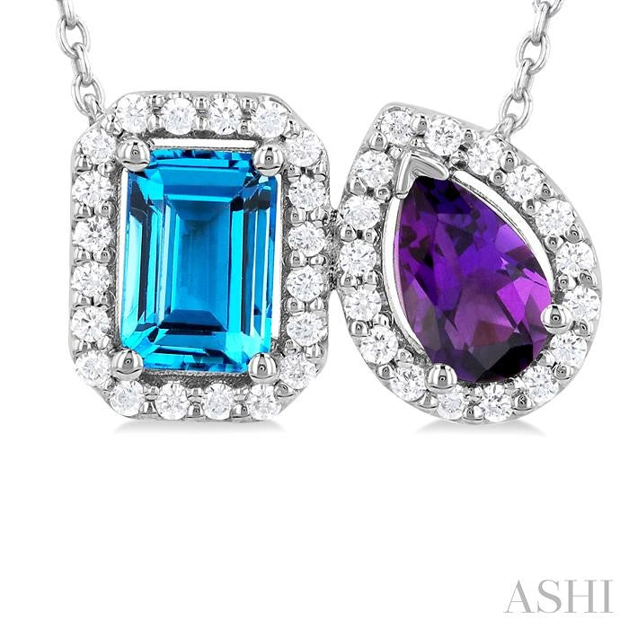 ASHI Toi Et Moi Gemstone & Halo Diamond Fashion Pendant 60087PPFGPDBTAMWG