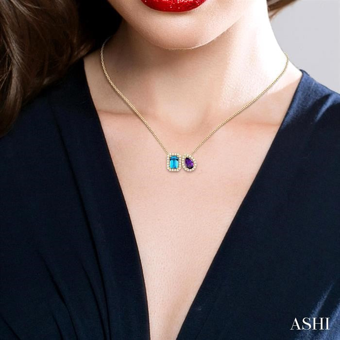 ASHI Toi Et Moi Gemstone & Halo Diamond Fashion Pendant 60087PPFGPDBTAMYG