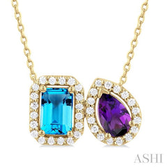 ASHI Toi Et Moi Gemstone & Halo Diamond Fashion Pendant 60087PPFGPDBTAMYG