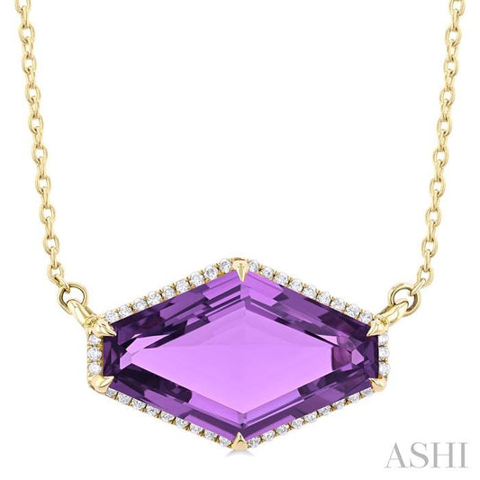 ASHI Hexagon Shape Gemstone & Halo Diamond Pendant 60310PPFHNKAMYG