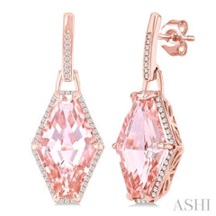 ASHI Hexagon Shape Gemstone & Halo Diamond Earrings 60316PPFHERMOPG