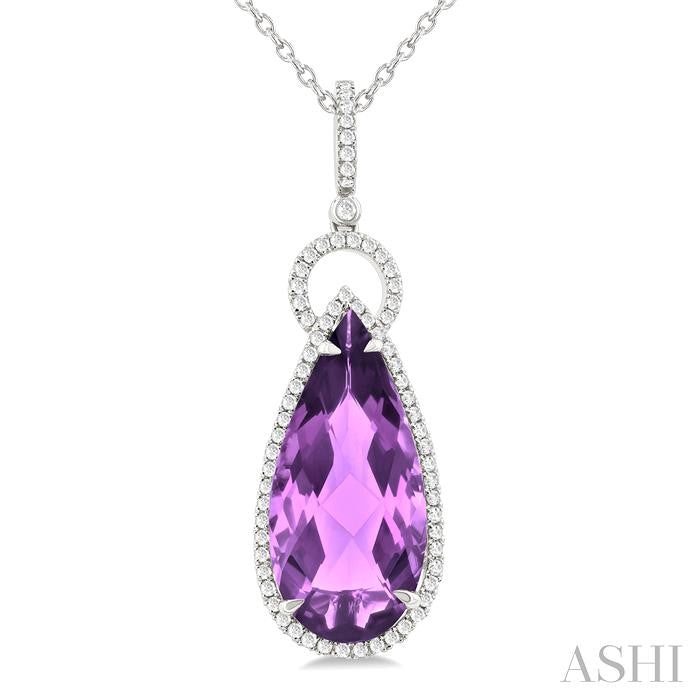 ASHI Pear Shape Gemstone & Halo Diamond Pendant 60325PPFHPDAMWG