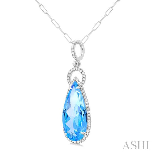 ASHI Pear Shape Gemstone & Halo Diamond Pendant 60325PPFHPDBTWG