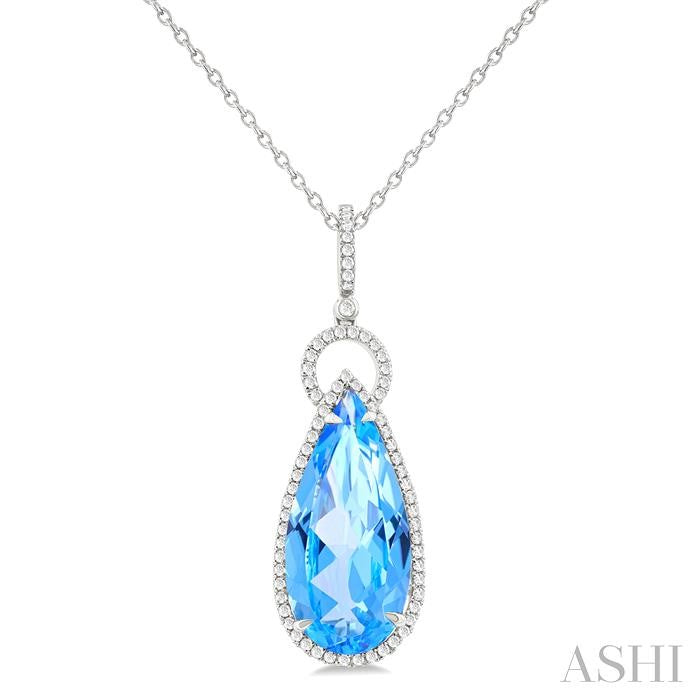 ASHI Pear Shape Gemstone & Halo Diamond Pendant 60325PPFHPDBTWG