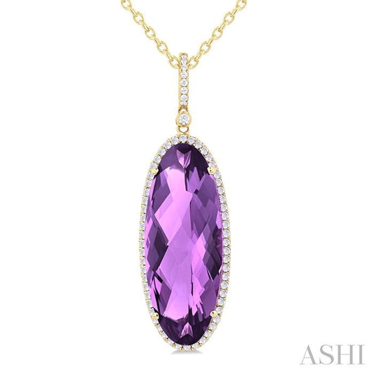 ASHI Oval Shape Gemstone & Halo Diamond Pendant 60335PPFHPDAMYG