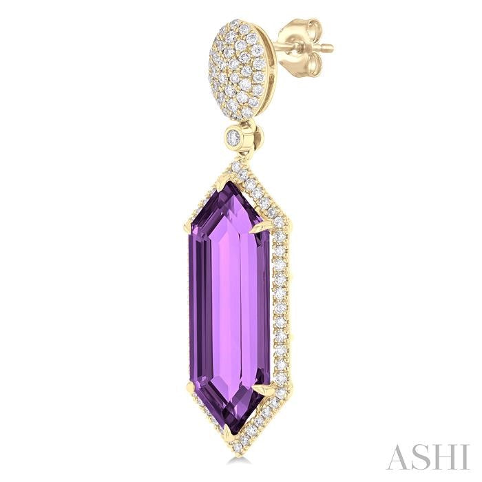 ASHI Hexagon Shape Gemstone & Halo Diamond Earrings 60352PPFHERAMYG